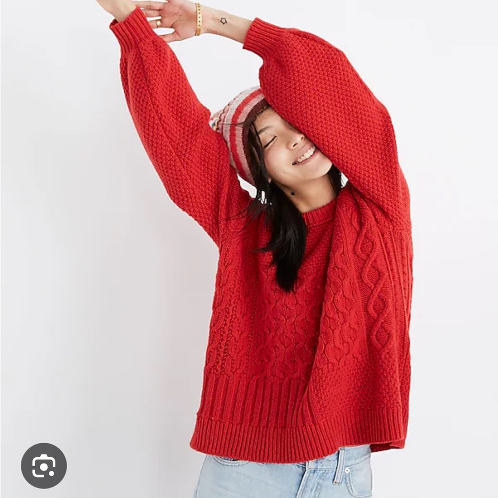 Madewell red cable knit sweater